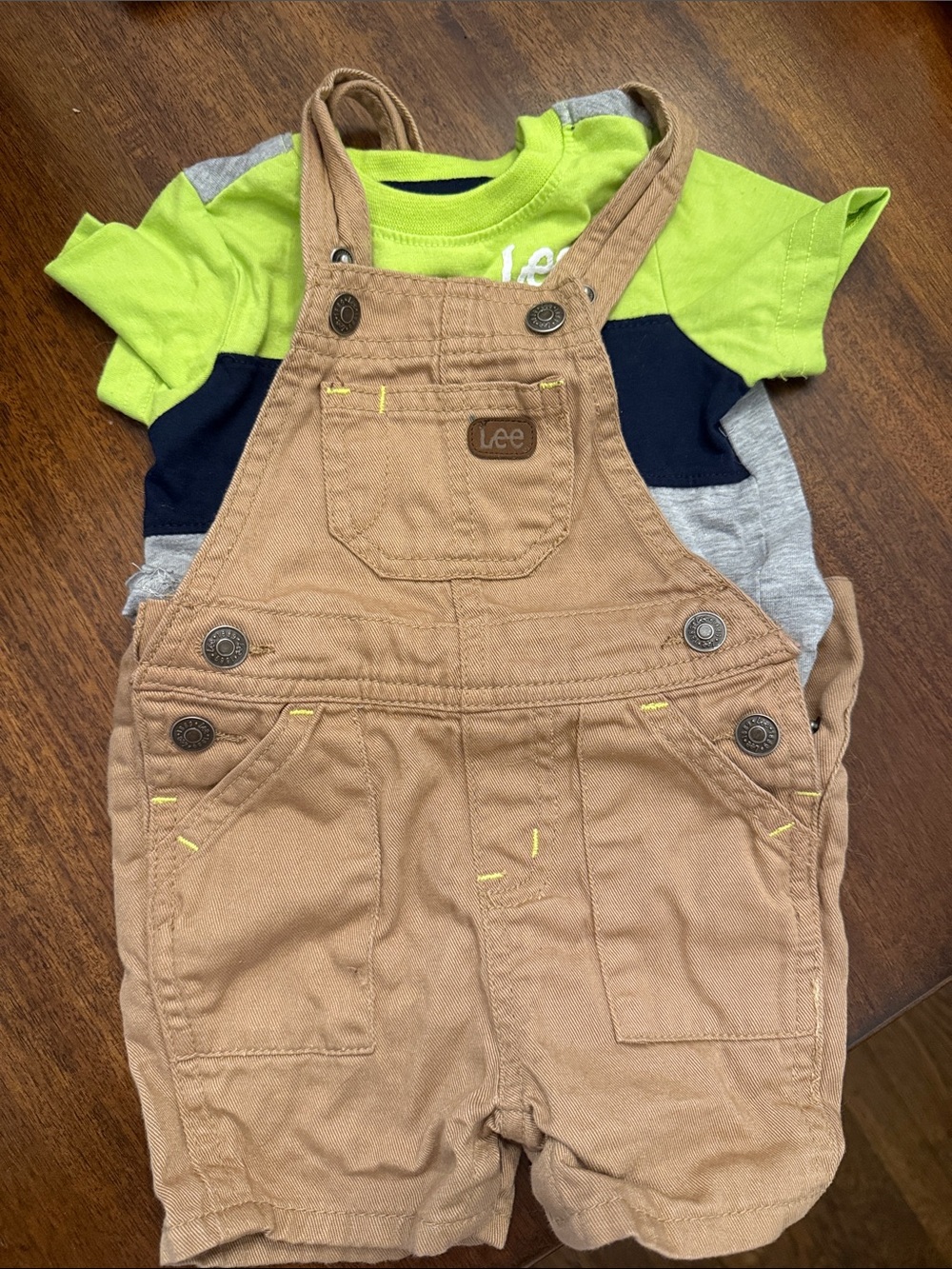 Lee Brown Shortall Overalls with Lime Green Tee